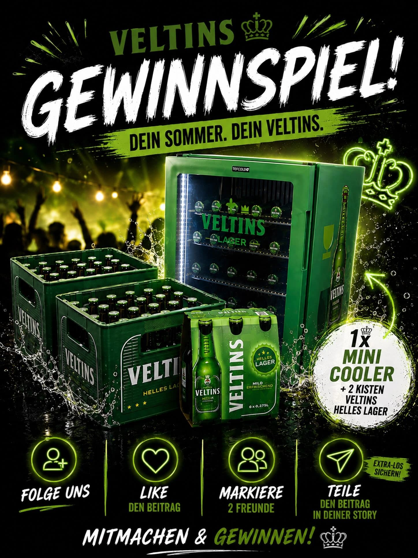 Originalbeitragsbild: Veltins Mini Cooler und zwei Kisten Helles Lager