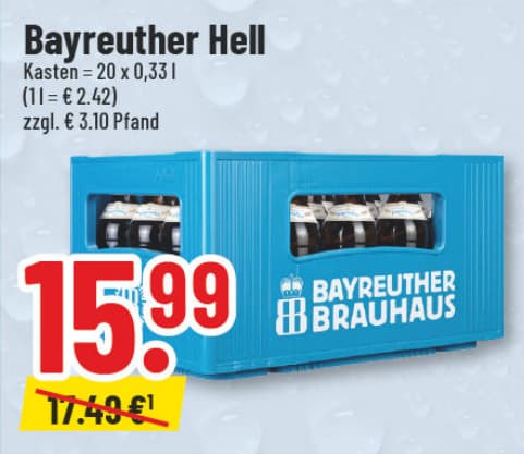 Originalangebot: Bayreuther Hell – Preis, Gebinde und Bedingungen im abgebildeten Handzettelausschnitt