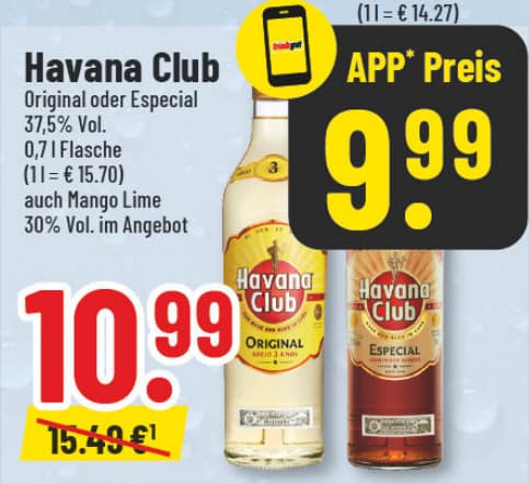 Originalangebot: Havana Club Original oder Especial, auch Mango Lime – Preis, Gebinde und Bedingungen im abgebildeten Handzettelausschnitt