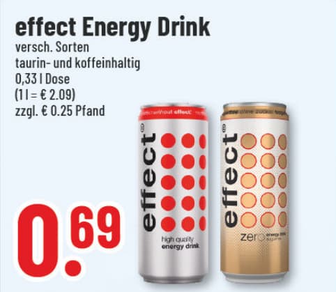 Originalangebot: effect Energy Drink – Preis, Gebinde und Bedingungen im abgebildeten Handzettelausschnitt