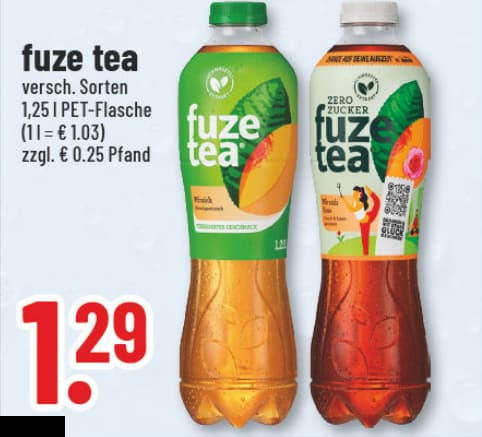Originalangebot: fuze tea – Preis, Gebinde und Bedingungen im abgebildeten Handzettelausschnitt