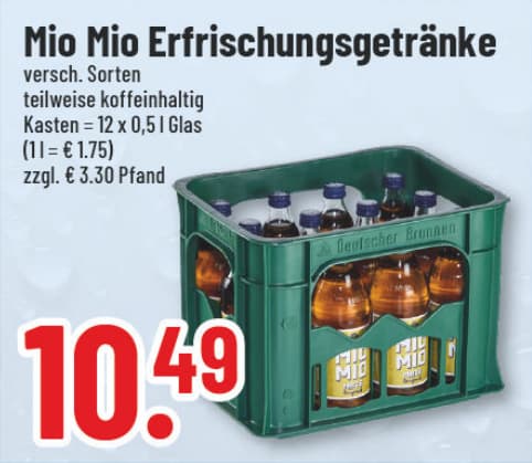 Originalangebot: Mio Mio Erfrischungsgetränke – Preis, Gebinde und Bedingungen im abgebildeten Handzettelausschnitt
