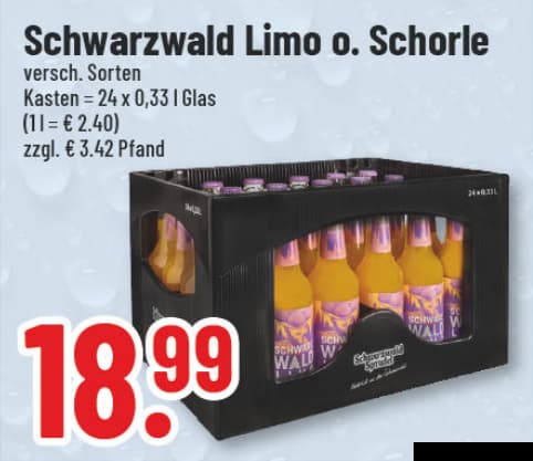 Originalangebot: Schwarzwald Limo oder Schorle – Preis, Gebinde und Bedingungen im abgebildeten Handzettelausschnitt