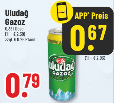 Originalangebot: Uludag Gazoz – Preis, Gebinde und Bedingungen im abgebildeten Handzettelausschnitt