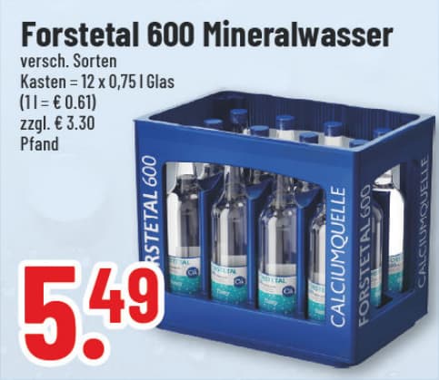 Originalangebot: Forstetal 600 Mineralwasser – Preis, Gebinde und Bedingungen im abgebildeten Handzettelausschnitt