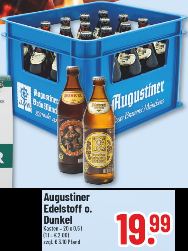 Originalangebot: Augustiner Edelstoff oder Dunkel – Preis, Gebinde und Bedingungen im abgebildeten Handzettelausschnitt