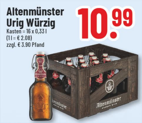 Originalangebot: Altenmünster Urig Würzig – Preis, Gebinde und Bedingungen im abgebildeten Handzettelausschnitt