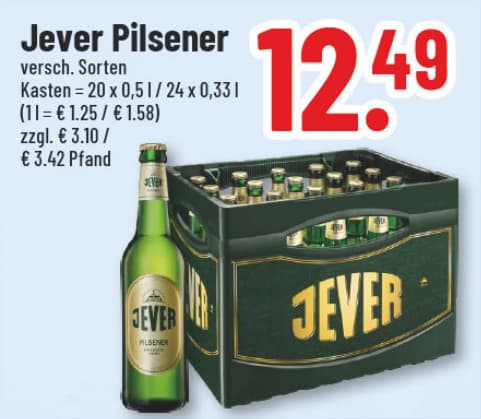 Originalangebot: Jever Pilsener – Preis, Gebinde und Bedingungen im abgebildeten Handzettelausschnitt