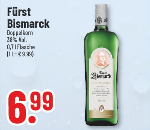 Originalangebot: Fürst Bismarck Doppelkorn – Preis, Gebinde und Bedingungen im abgebildeten Handzettelausschnitt