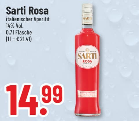 Originalangebot: Sarti Rosa – Preis, Gebinde und Bedingungen im abgebildeten Handzettelausschnitt
