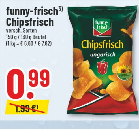 Originalangebot: funny-frisch Chipsfrisch · verschiedene Sorten – Preis, Gebinde und Bedingungen im abgebildeten Handzettelausschnitt
