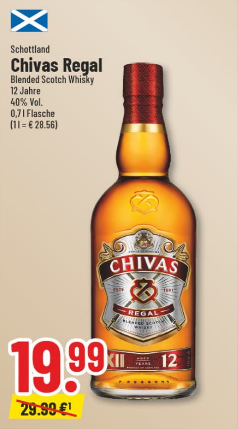 Originalangebot: Chivas Regal · 12 Jahre – Preis, Gebinde und Bedingungen im abgebildeten Handzettelausschnitt
