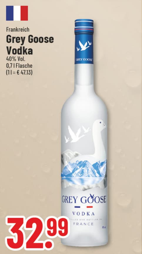 Originalangebot: Grey Goose Vodka – Preis, Gebinde und Bedingungen im abgebildeten Handzettelausschnitt
