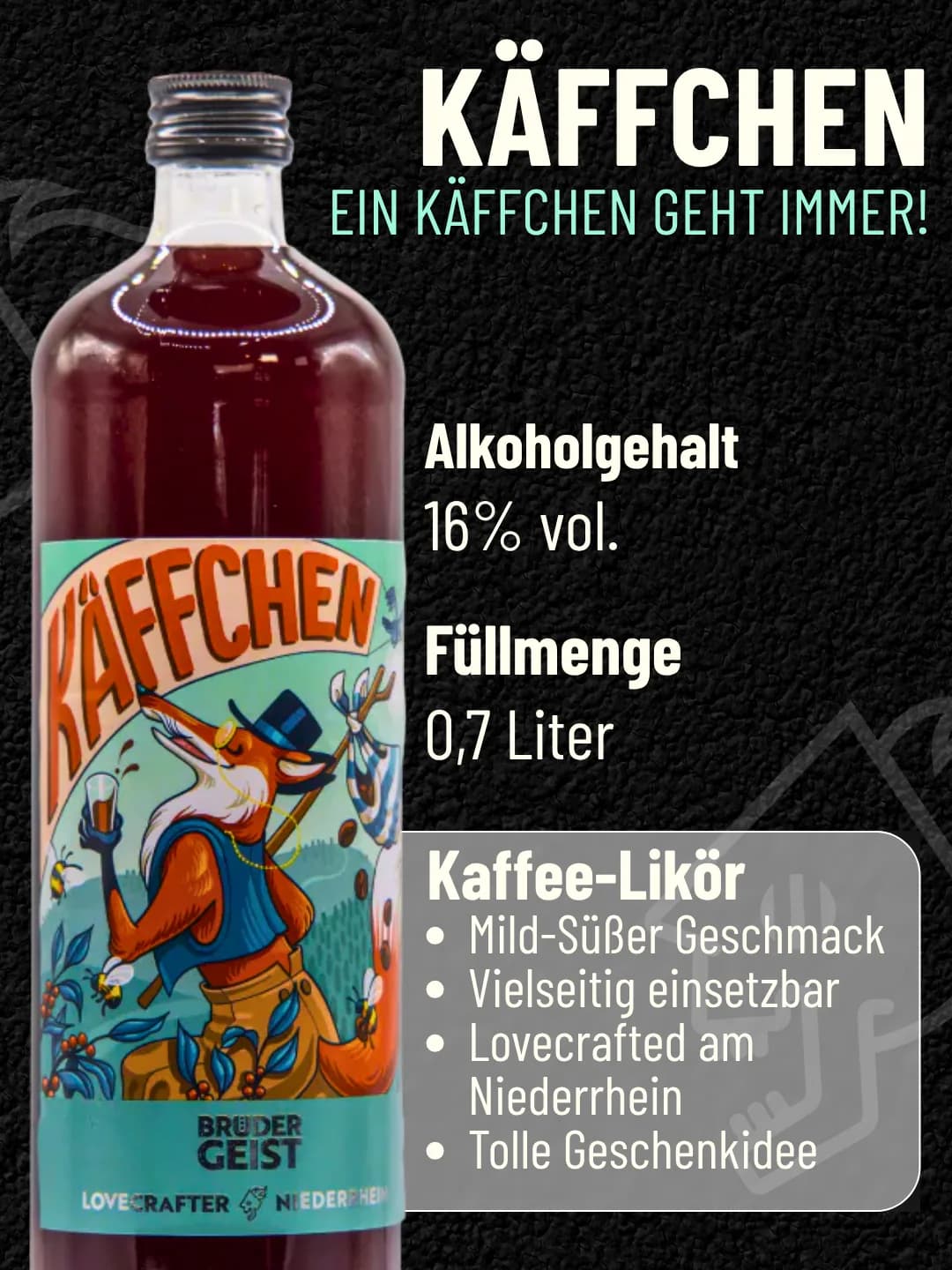 Originale Canva-Produktgrafik für den Kaffee-Likör Käffchen von Brüdergeist