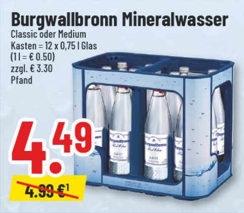 Originalangebot: Burgwallbronn Mineralwasser – Preis, Gebinde und Bedingungen im abgebildeten Handzettelausschnitt