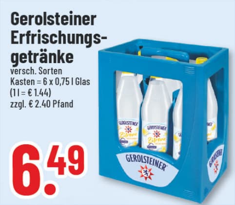 Originalangebot: Gerolsteiner Erfrischungsgetränke – Preis, Gebinde und Bedingungen im abgebildeten Handzettelausschnitt