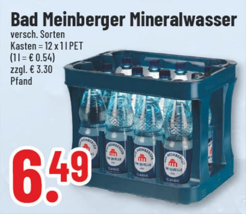 Originalangebot: Bad Meinberger Mineralwasser – Preis, Gebinde und Bedingungen im abgebildeten Handzettelausschnitt