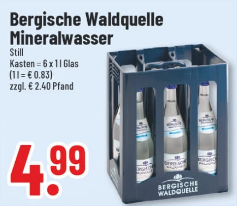 Originalangebot: Bergische Waldquelle Mineralwasser – Preis, Gebinde und Bedingungen im abgebildeten Handzettelausschnitt