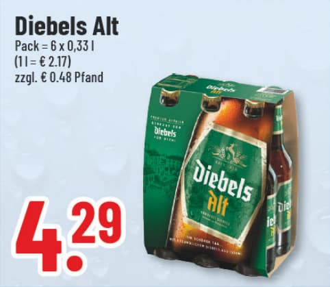 Originalangebot: Diebels Alt – Preis, Gebinde und Bedingungen im abgebildeten Handzettelausschnitt