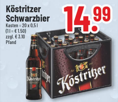 Originalangebot: Köstritzer Schwarzbier – Preis, Gebinde und Bedingungen im abgebildeten Handzettelausschnitt
