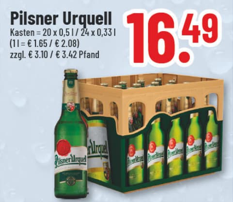 Originalangebot: Pilsner Urquell – Preis, Gebinde und Bedingungen im abgebildeten Handzettelausschnitt