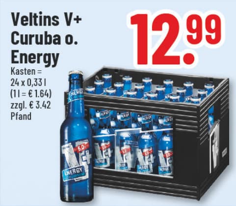 Originalangebot: Veltins V+ Curuba oder Energy – Preis, Gebinde und Bedingungen im abgebildeten Handzettelausschnitt