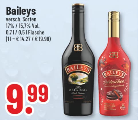Originalangebot: Baileys · verschiedene Sorten – Preis, Gebinde und Bedingungen im abgebildeten Handzettelausschnitt
