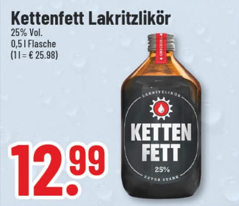 Originalangebot: Kettenfett Lakritzlikör – Preis, Gebinde und Bedingungen im abgebildeten Handzettelausschnitt