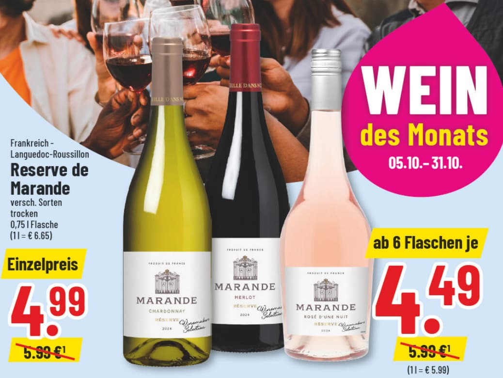 Originalangebot: Réserve de Marande · Wein des Monats – Preis, Gebinde und Bedingungen im abgebildeten Handzettelausschnitt