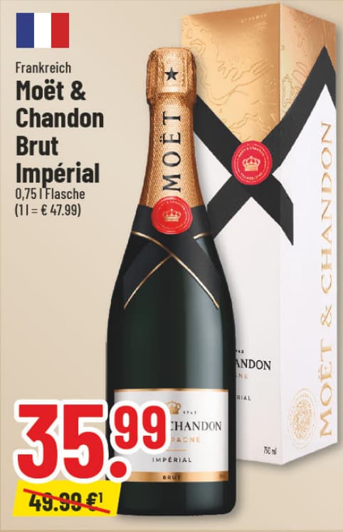 Originalangebot: Moët & Chandon Brut Impérial – Preis, Gebinde und Bedingungen im abgebildeten Handzettelausschnitt