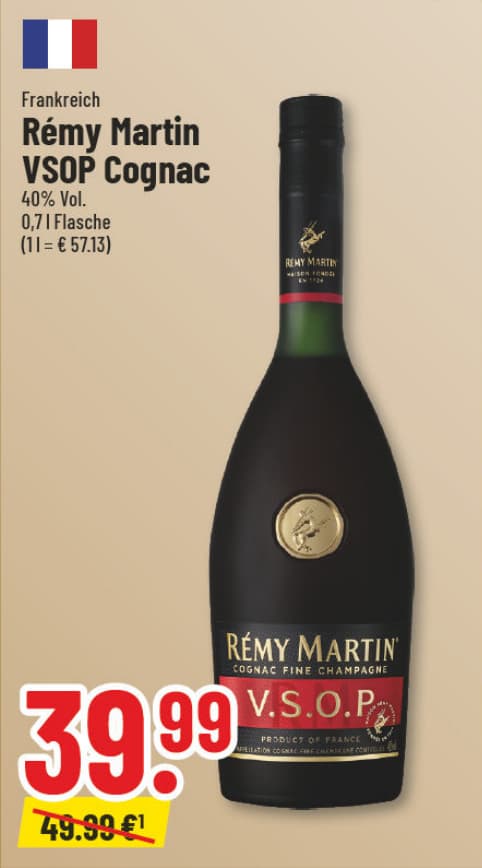 Originalangebot: Rémy Martin VSOP Cognac – Preis, Gebinde und Bedingungen im abgebildeten Handzettelausschnitt