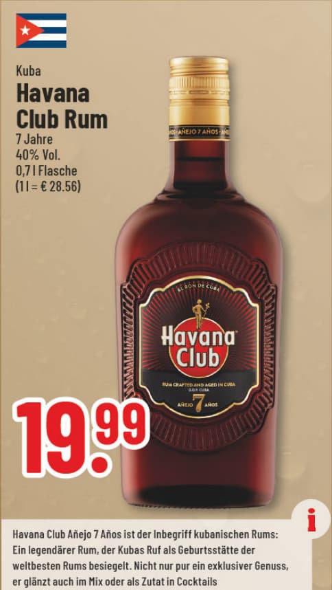 Originalangebot: Havana Club Rum 7 Jahre – Preis, Gebinde und Bedingungen im abgebildeten Handzettelausschnitt
