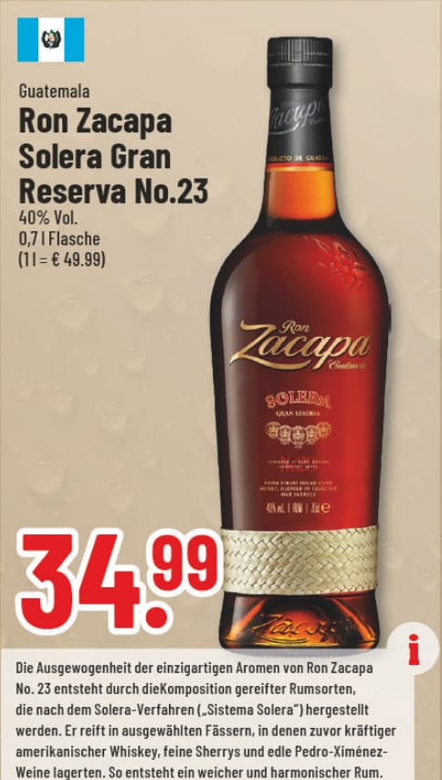 Originalangebot: Ron Zacapa Solera Gran Reserva No. 23 – Preis, Gebinde und Bedingungen im abgebildeten Handzettelausschnitt
