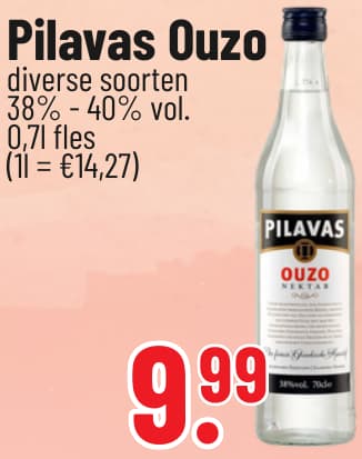 Originalangebot: Pilavas Ouzo – Preis, Gebinde und Bedingungen im abgebildeten Handzettelausschnitt