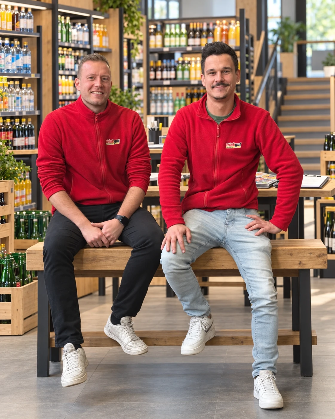 Sven en Niko in een drankenomgeving met leerplek en trap – vormgegeven loopbaanbeeld