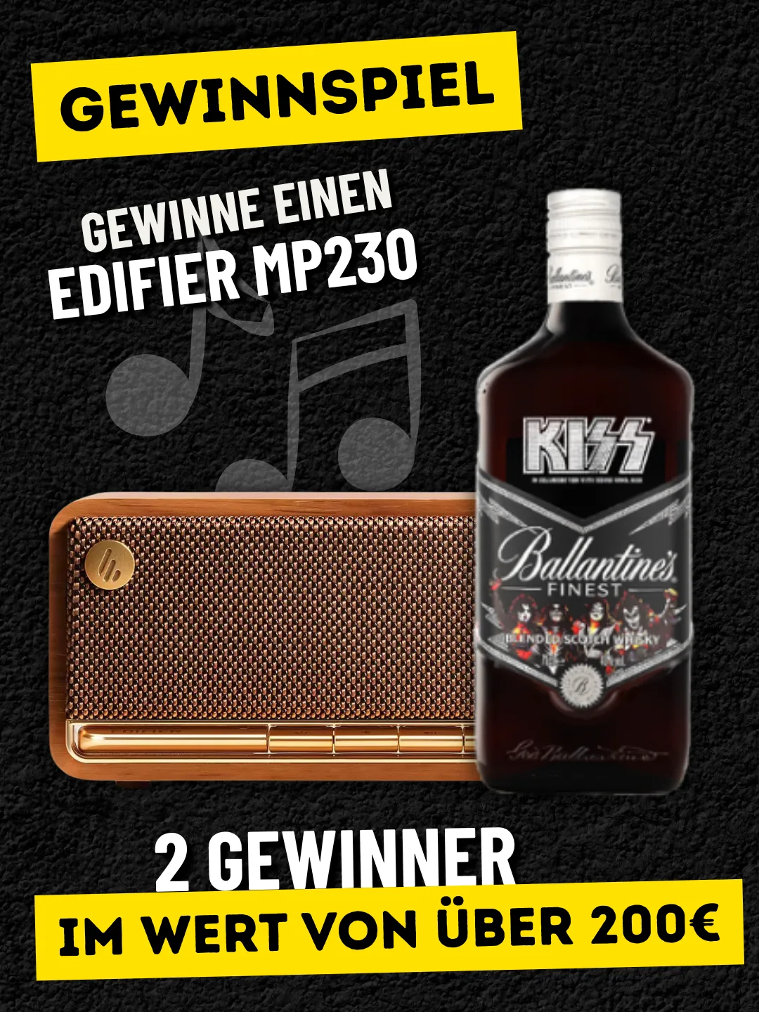 Originele foto bij de winactie: Edifier MP230 en Ballantine’s Special Kiss
