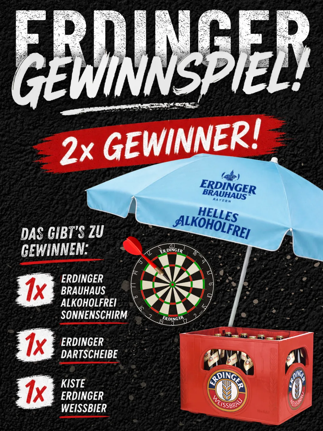 Originele foto bij de winactie: Erdinger-zomerset met parasol, dartspel en krat