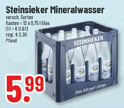 Aanbieding: Steinsieker mineraalwater, verschillende soorten
