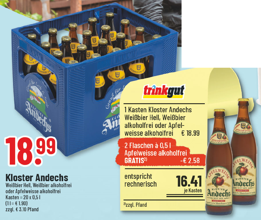 Aanbieding: Kloster Andechs licht weizenbier, weizenbier alcoholvrij of Apfelweiße alcoholvrij