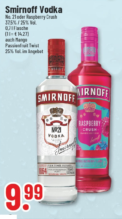 Aanbieding: Smirnoff Vodka No. 21 of Raspberry Crush, 37.5% / 25% Vol.