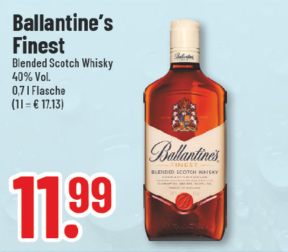 Aanbieding: Ballantine's Finest, Blended Scotch Whisky, 40% Vol.