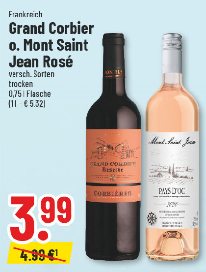 Aanbieding: Grand Corbier of Mont Saint Jean Rosé (Frankrijk), verschillende soorten, droog